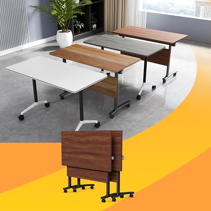 Conference Table Flip Top Mobile Conference Room Tables,Folding Conference Table with Wheels,Large Meeting Training Seminar Table Saving Space for Office Classroom(2D,70.8'')