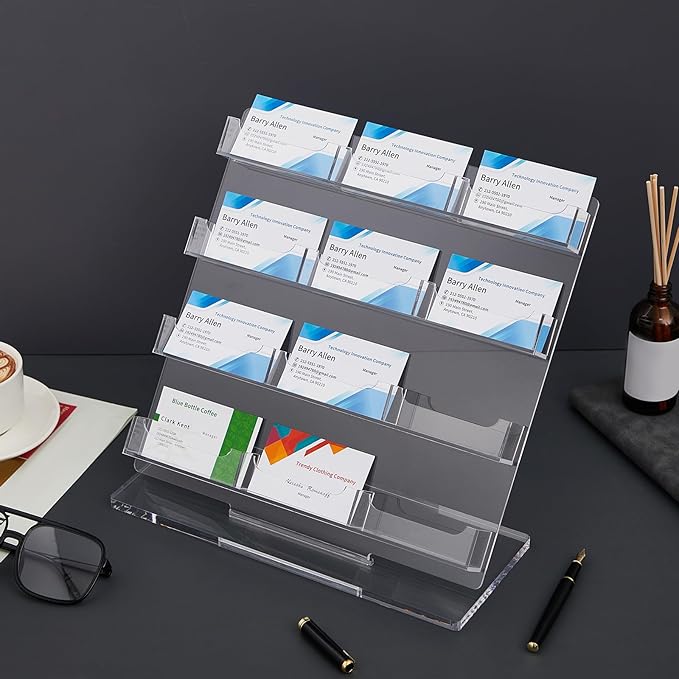 Dunzoom Business Card Holder for Desk 12 Slots Clear Gift Card Display Acrylic Business Holder Display Stand Multiple Organizer for Office Meeting Exhibition Home