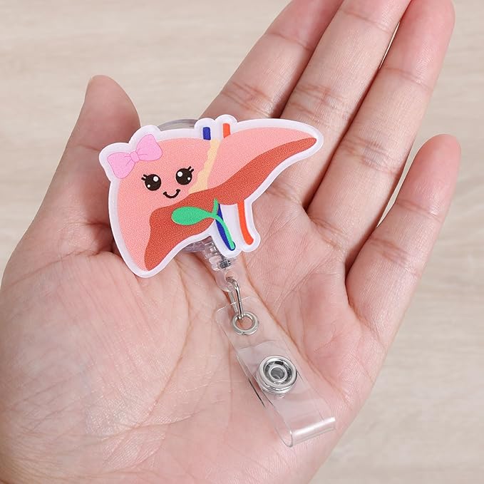 Funny Liver Nurse Badge Reel | Cute Retractable ID Card Hepatologist Badge Holder | Name Tag Medical Work Badge Clip for Hepatobiliary Transplant Surgeon Gastroenterologist RN PA NP Pediatric Doctor