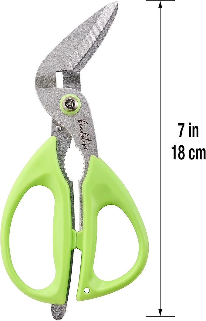 Beaditive Heavy Duty Multipurpose Angled Craft Scissors 7" - Japanese Stainless Steel, Serrated Blade - Craft Shears for Cardboard, Plastic, Leather, Fabrics, and Packaging