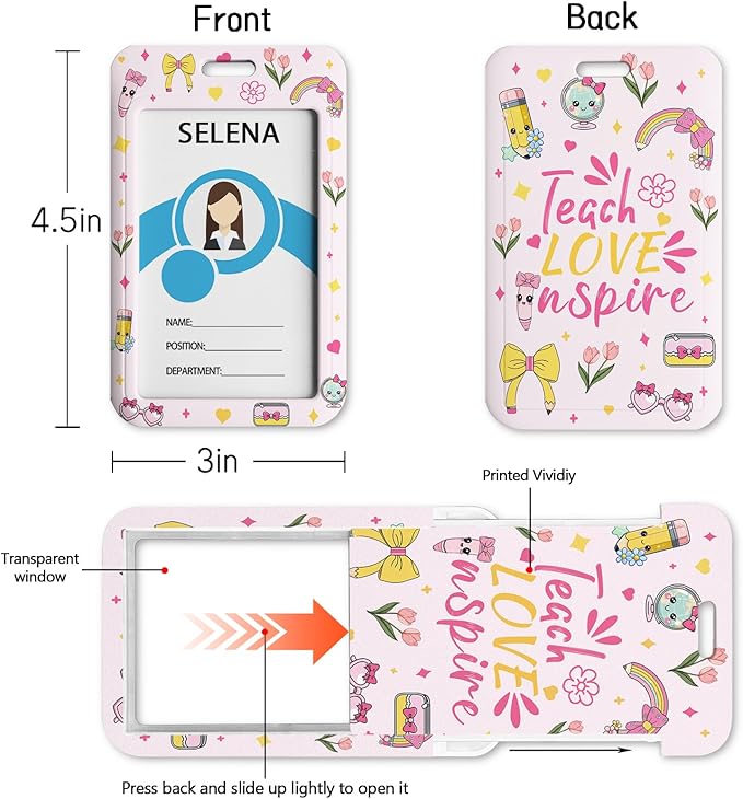 ID Badge Holder with Lanyard, Lanyards for ID Badges ID Card Holder, Cute Badge Reel Badge Clip Retractable, Teacher Nurse School Student Office Gifts Teach Love Inspire