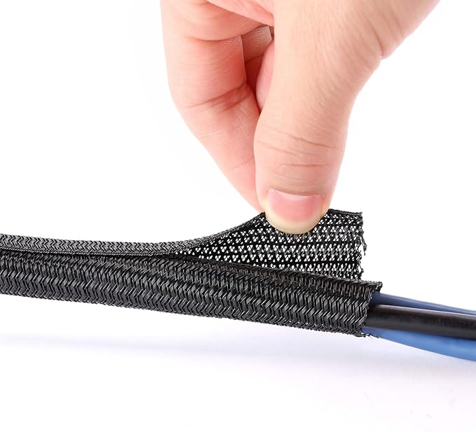 QCSIW 1/4" x 100ft Black Cable Sleeve Protector - Split Wire Loom Tubing for USB/Power/AV Cords, Pet-Proof Chew-Resistant Cover for Cats & Dogs, Flexible Cord Organizer (Black)