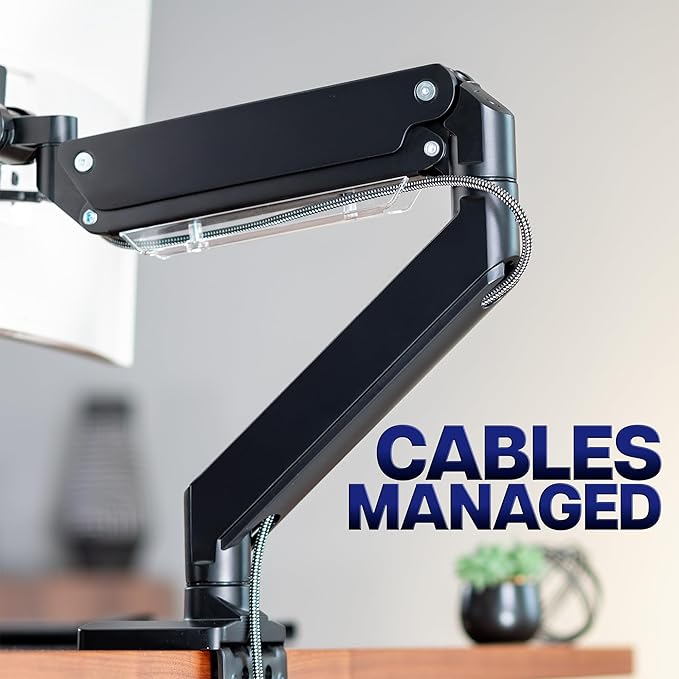 VIVO Premium Aluminum Heavy Duty Monitor Arm with 3.0 USB Ports, Fits Ultrawide Monitors up to 49 inches and 33 lbs, Single Desk Mount Stand, Pneumatic Height, Max VESA 100x100, Black, STAND-V101G1U