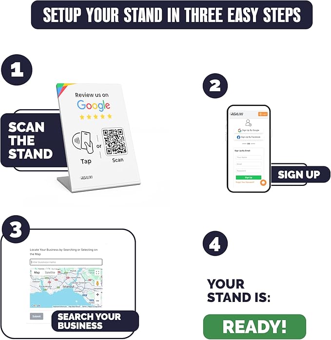 REVLIXI Google Review Stand (3 PCS)- Boost Reviews w/Reusable Google Review Tap Card Stand & QR Code Stand -No App, No Subscription- Android & iPhone Compatible -Boost Google Reviews for Online Growth