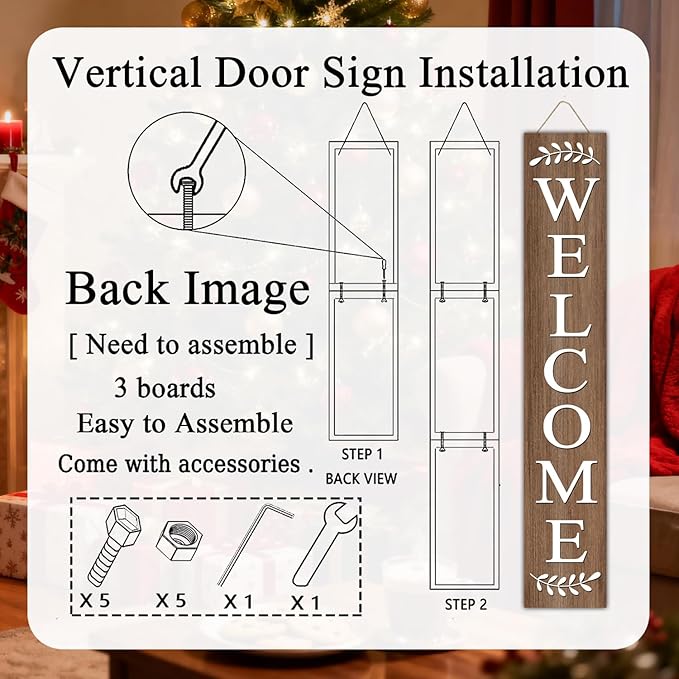 Farmhouse Wooden Merry Christmas Welcome Sign Stand for Front Door, 47" Large Welcome Sign for front porch, Rustic Vertical Tall Xmas Gift Porch Leaner Decor for Outdoor Patio Garden