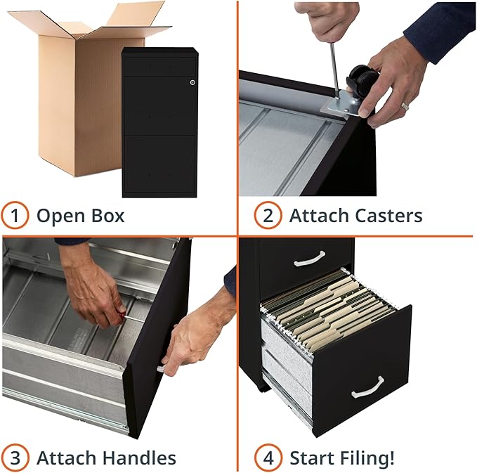 Lorell LYS SOHO Box/File/File 3-Drawer Mobile File Cabinet, Black