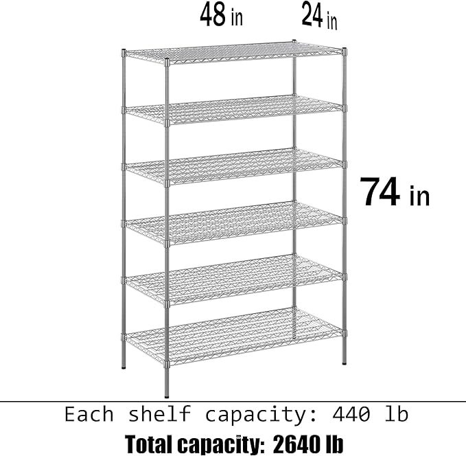 Regal Altair 24" Deep x 48" Wide x 74" Height Wire Shelving Kit | 6-Tier | NSF Commercial Storage Rack Unit