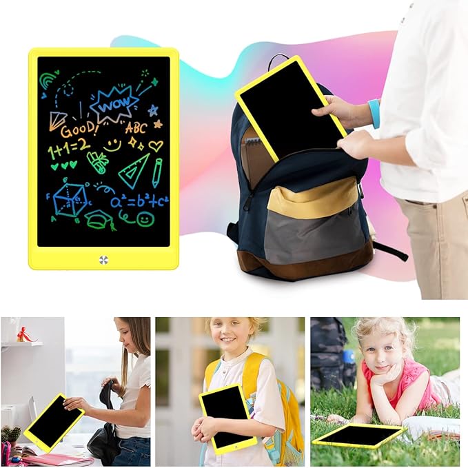 BUKEBU LCD Writing Tablet Doodle Board, Colorful Drawing Pad, Electronic Drawing Tablet, Drawing Pads,Travel Gifts for Kids Ages 3 4 5 6 7 8 Year Old Girls Boys (10.5 inch, Orange+Yellow)