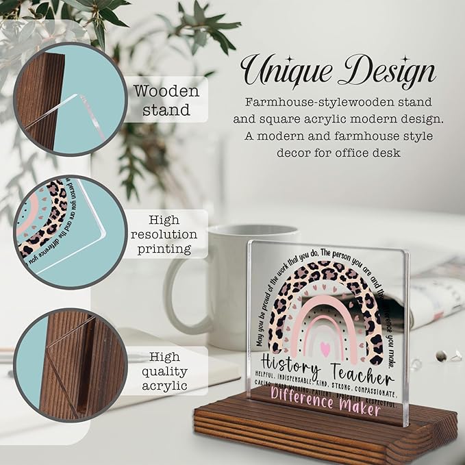 History Teacher Gift Desk Sign Appreciation Plaque, Difference Maker Thank You Gift for Social Studies Teacher Graduation Birthday Christmas Office Classroom Decor PA094