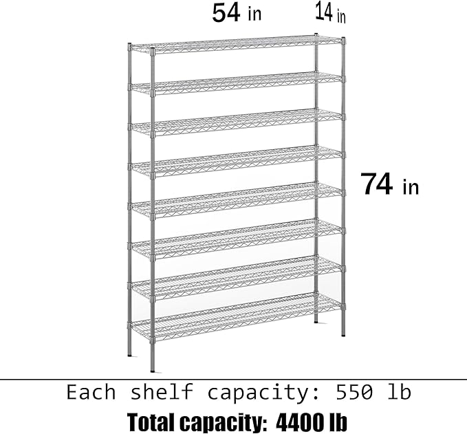 Regal Altair 14" Deep x 54" Wide x 74" Height Wire Shelving Kit | 8-Tier | NSF Commercial Storage Rack Unit