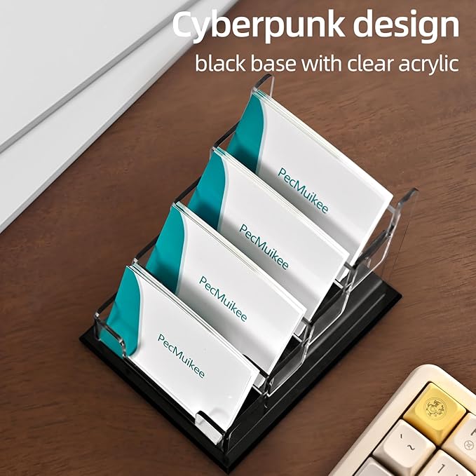 PecMuikee Business Card Holder for Desk，Acrylic Business Card Display Stand,Multiple Business Card Holders for Office, Exhibition, Home, Restaurant 4 Slot 1pcs Tier