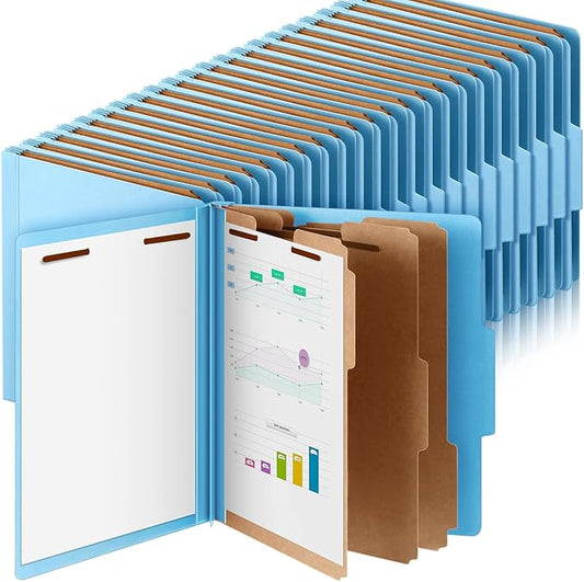 Skyygemm 48 Pcs Classification Folders Letter Size, 3 Divider Pressboard File Folder with Fasteners, Expanding File Organizer Bulk for School Teachers, Office Employee, Coworker, Staff (Blue)