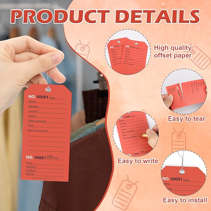 200 Pack Red Repair Tags with Wire Rope Service Repair Tags Numbered with Wire Durable 2.6 x 5.25 Inch Labels for Production Equipment Maintenance Price Notice (200, Red, 2.6x5.25in)