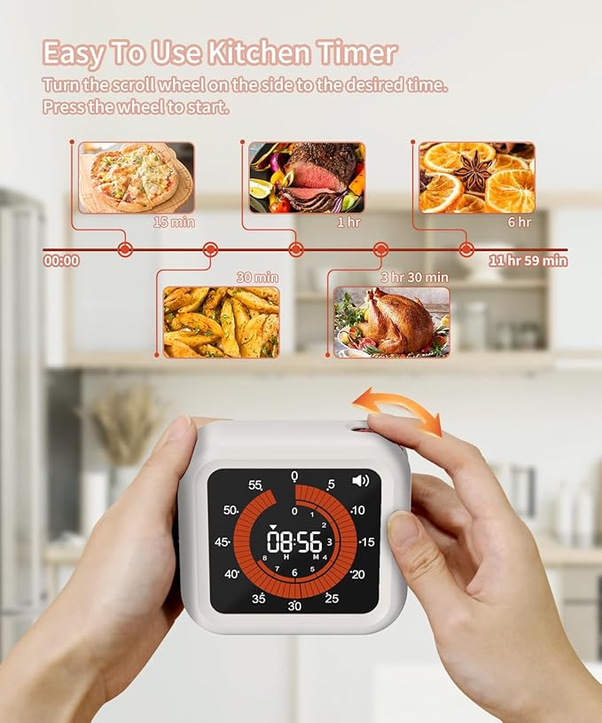 MeesMeek Digital Visual Timer - Max 11H 59M Rechargeable Countdown Timer with VA Display, Clear Digits, Adjustable Volume and Brightness, Magnetic Digital Timer for Kitchen, Classroom, Office (White)
