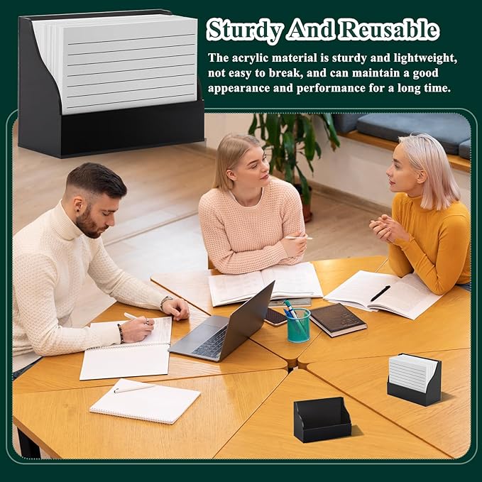SHIQIKEJIPTY 2 Pack Black Index Card Holder 3 X 5 Note Card Organizer Acrylic Index Card Box Flash Card Storage Box Postcard Display Stand Business Card Holder Desktop for Business Office(No Card)
