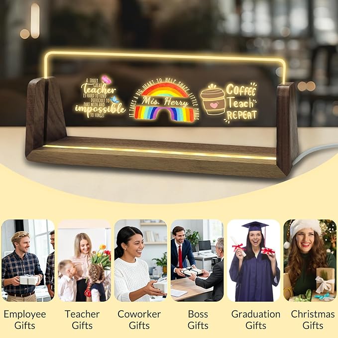 Desk Name Plate Personalized Custom Light Up Acrylic Plaque for Desk Customized Office Gifts for Coworkers Teacher Office Decor for Women Men