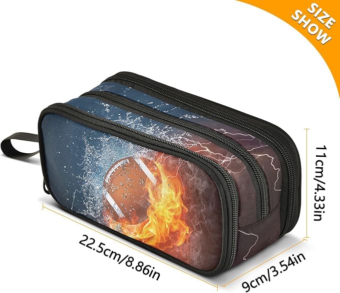 BOENLE American Football Pencil Case Box Boys Girls Large Pencil Pouch with Zipper Compartments Big Capacity Stationery Pen Bag Organizer for Kids Teens Adults School