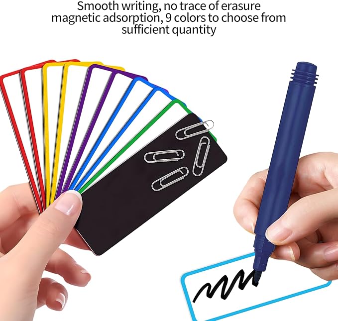 27pcs(3.2 x 1.2) Magnetic Dry Erase Labels，Magnets Sticker，11 Colors Reusable Erasable Cards Name Tags for Home, Refrigerator, Office, Student Lockers
