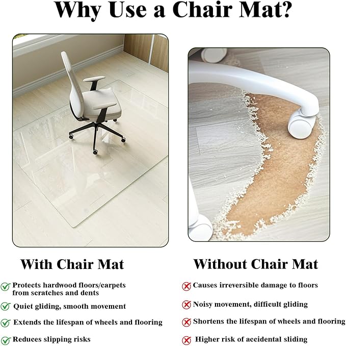 Koonmi Tempered Glass Chair Mat for Hardwood Floors & Carpets, 36" x 55“ Transparent Heavy Duty Office Floor Protector with Noise-Free Gliding Shatterproof for Home Office Desk