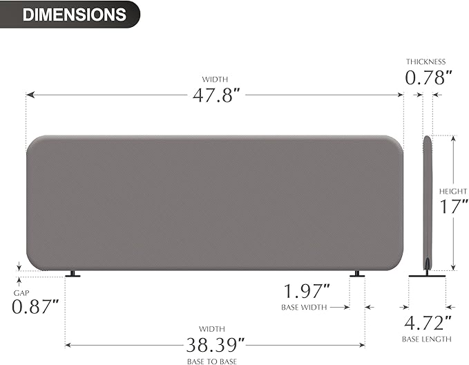 DECOLAB Desk Dividers, Standing Table Divider Panel Partition for Home, Office, Student, Classroom, Countertop, Freee Standing, Anti Scratch, 48"x18", Sterling