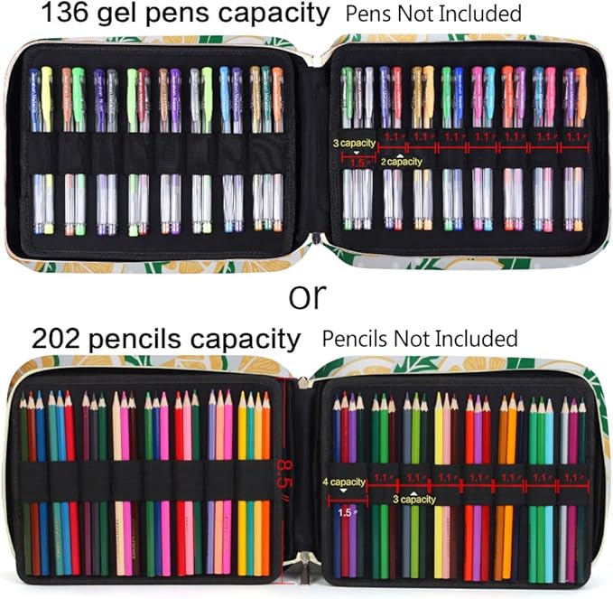 qianshan Pencil Case Holder Slot - Holds 202 Colored Pencils or 136 Gel Pens with Zipper Closure - Large Capacity Pen Organizer for Watercolor Pens or Markers - Perfect for Artist Grey Lemon