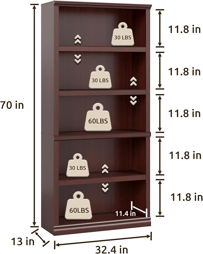 Bevfint Bookshelf, Open Storage 70 Inch Tall 5 Shelf Bookcase, Floor Standing Bookshelves and Bookcases, Book case for Farmhouse Library Office Bedroom Kids, Mahogany - 5 Tier