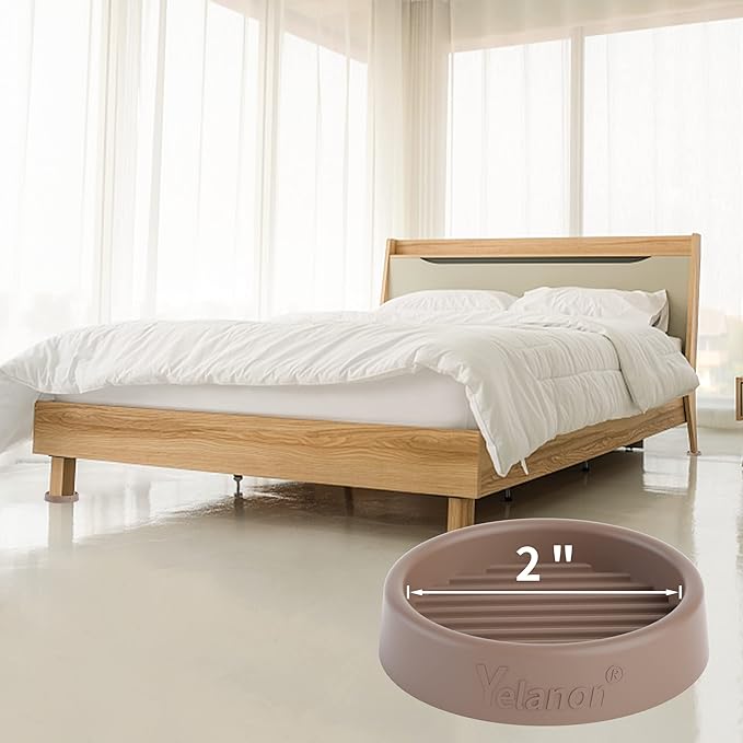 Yelanon Furniture Coasters - 8 Pcs 2”Round Furniture Caster Cups - Non Slip Pads Hardwood Floors Non Skid Grippers Rubber Furniture Feet - Anti Slide Floor Protector for Bed Couch Stoppers Brown