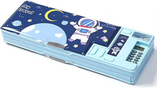 Ristpal Pop Up Multifunction Pencil Case, Cute Cartoon Pen Box Organizer Stationery with Calculators, Sharpener, Schedule, School Supplies, Best Birthday Gifts for Kids Teens (Light Blue)