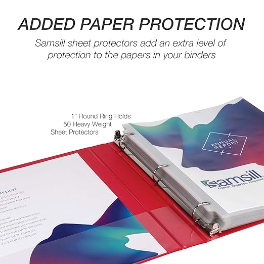 Samsill 1 Inch 3 Ring Binder, Made in USA, Economy Round Ring, Clear View Cover, 200 Sheet Capacity - for School, Home, Office - Ruby Red