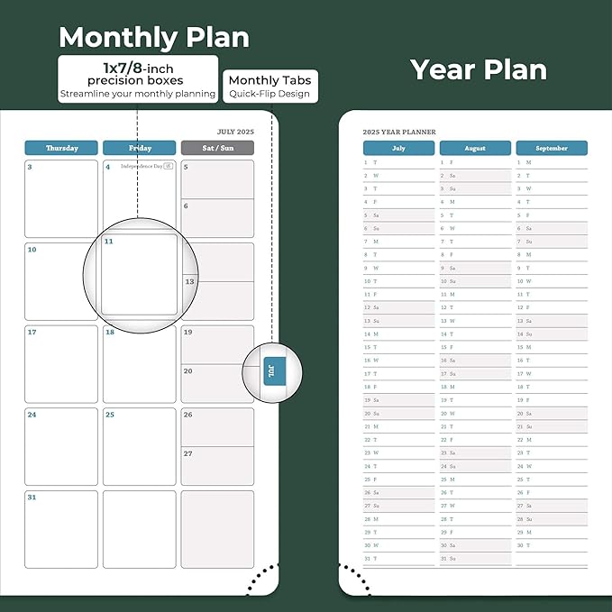 IN-LUXPRO Planner 2026 Daily Weekly and Monthly,6.5"x3.75",12 Months Spiral Bound Calendar Agenda with Self-adhesive Pen Holder,2026 Appointment Book with Vegan Leather Soft Cover,Green