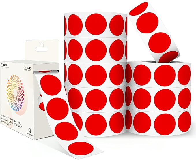 Red 1 Inch Round Color Coding Dot Labels, 10 Rolls 10000 Dot Stickers in Dispenser Box - Permanent Adhesion, Vibrant Colors, Highly Visible