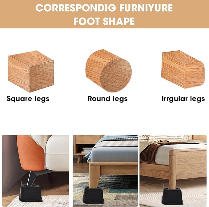 MXMZHXU Bed Risers 2 inch, 3 inch, 4 inch, 6 inch or 8 inch Heavy Duty Furniture Risers, Up to 6000 Lbs L Shaped Design Bed Lifts Blocks for Couch Desk Sofa Table (Dark Brown 4 Pack, 4 Inch)