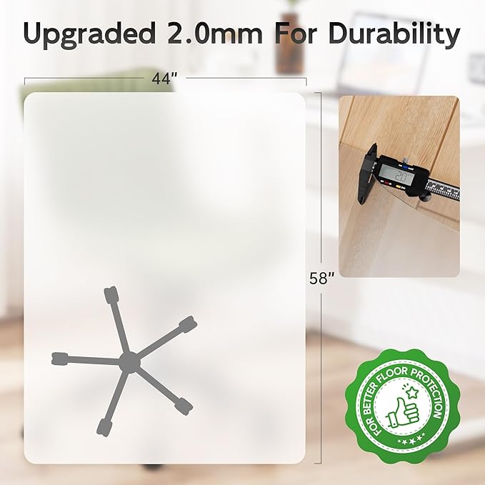 HOMEK Office Chair Mat for Hardwood Floor, 58" x 44" Clear Computer/Desk Chair Mat for Hard Floor, Thicker, Easy Glide, Non-Slip, Protects Hard Surfaces from Scratches, Ideal for Home or Office