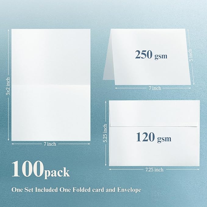 White Shimmer 5x7 Blank Cards and Envelopes, Goefun Pearl White Folded Cardstock and A7 Envelopes Self Seal 100 Pack for Wedding, Invitations, DIY Greeting Cardstock, Thank You Cards & All Occasion
