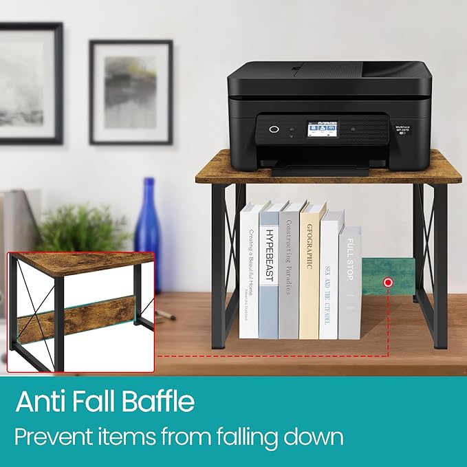 ELITEROO Desktop Printer Stand with Storage, Printer Stand Shelf Desk Organzier for Home/Office, Multi-Purpose Printer Riser Under Desk Small Table for Printer Fax Machine Copier (Rustic Brown)