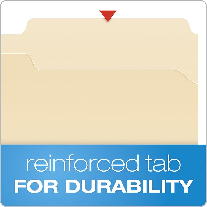 Pendaflex Manila File Folders Legal Size 2 Fasteners | 1/3 Cut Tabs | Reinforced Tabs | For Desk & Drawer | 50 Per Box, Pack of 5