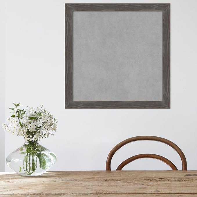 Amanti Art Grey Framed Magnetic Board 23x23 Medium Vision Board for use with Magnets, 100% Metal Sheet to Display Items as Office Decor or for Home Organization in mudroom, Kitchen or Kids Room