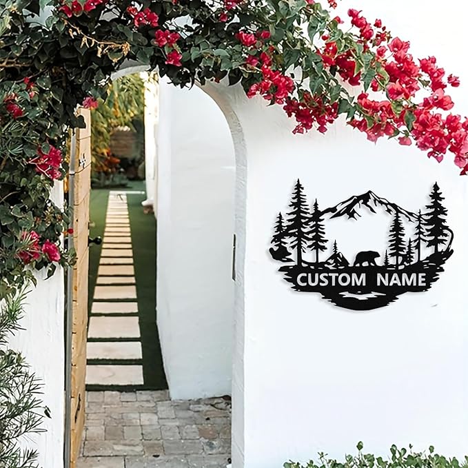 Custom Bear Metal Sign, Custom Bear Metal Wall Art Decor, Personalized Last Name Signs for Home, Rustic Farmhouse Black Wall Decor for Cabin, Bedroom, Living Room, Porch