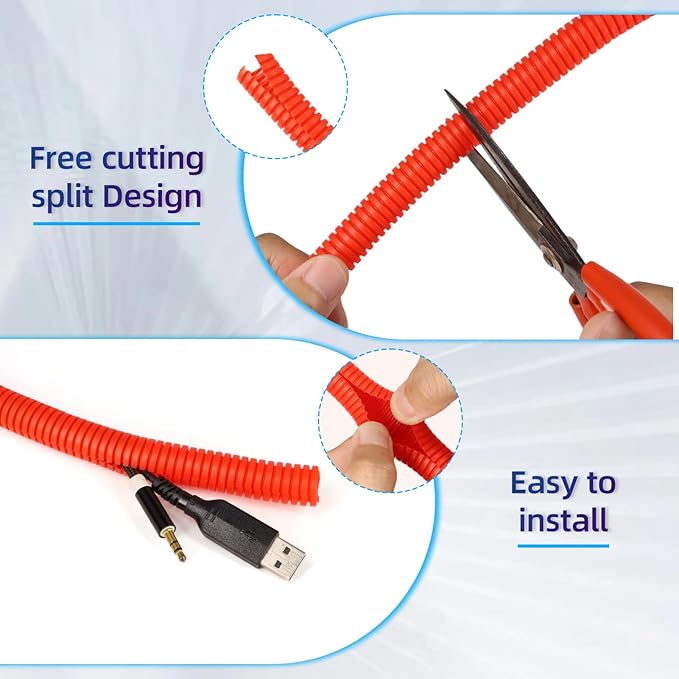 Split Wire Loom Tubing, 10,25ft Cord Protectors from Pets No Chew, Flexible Wire Covers Cord Protectors, Protective Split Cable Sleeve for Automotive Home Industrial Wires(Red, 0.46inch-25ft)