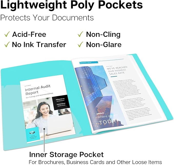 Dunwell Presentation Binder 12-Pocket, Displays 24 Pages, 8.5x11 Portfolio Binder with Plastic Sleeves, Storage and Organizer for Documents, Certificates, Projects, Photos (3 Pack, Aqua)