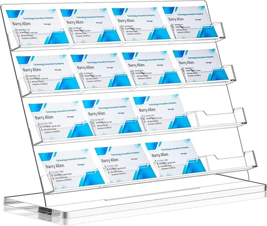 Dunzoom Business Card Holder for Desk 16 Slots Clear Gift Card Display Acrylic Business Holder Display Stand Multiple Organizer for Office Meeting Exhibition Home
