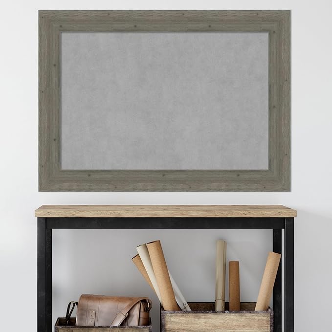 Amanti Art Grey Framed Magnetic Board 31x43 Large Vision Board for use with Magnets, 100% Metal Sheet to Display Items as Office Decor or for Home Organization in mudroom, Kitchen or Kids Room