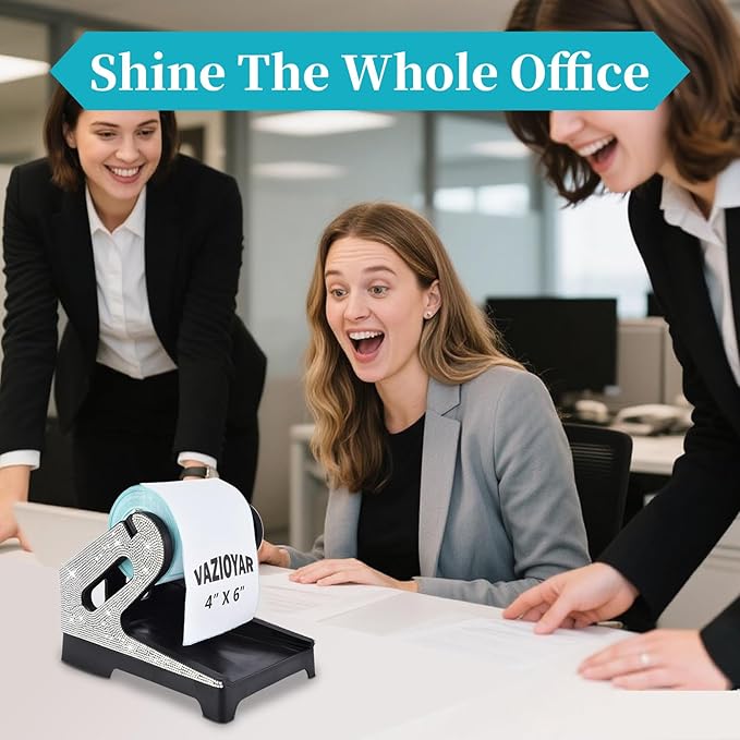 Vazioyar Shining Rhinestone Label Holder,Thermal Label Holder for Rolls and Fan-Fold Labels, Sticker Roll Holder Work with Desktop Label Printer, Label Stand Shipping Supplies for Home Office