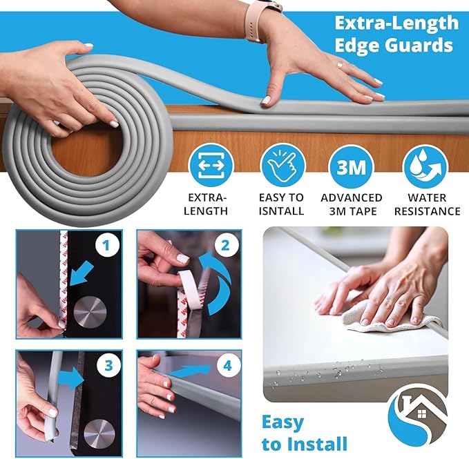 Furniture Edge Guards | 16ft Protective Protective Foam Cushion | Baby Child Proofing Set NonToxic and Safe for Table, Fireplace, Countertop | Gray