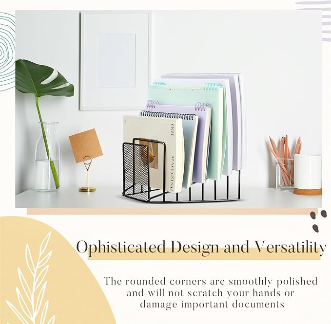 4 Pcs 7 Section Incline File Sorter Metal Wire Mesh File Rack for Desktop Letter Sorter for Magazine Folder Book Organizer Home Office School Paper Mail Desk Storage Holder (Black)