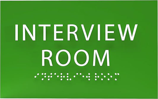 ADA CENTRAL SIGNS - 6" X4" Interview Room Sign - ADA Compliant Tactile Graphics Grade 2 Braille Text Acrylic Wall Sign | Privacy, Meeting, Room Name Sign for Schools, Hospitals, Offices, & Apartments