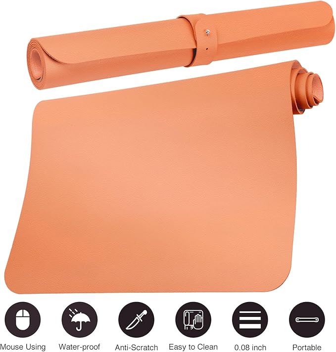 Boutilon Leather Desk Pad Protector,Non-Slip Mouse Pad,Laptop Desk Pad,Office Mouse Mat,Waterproof Leather Desk Blotter,Desk Writing Pad for Office and Home (XXL-Orange Pink,47.2"x 17")