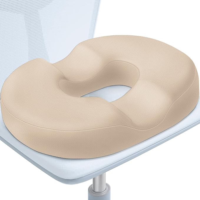 BlissTrends Donut Pillow Seat Cushion,Donut Chair Cushions for Postpartum Pregnancy & Hemorrhoids,Tailbone Pain Relief Cushion,Memory Foam Lifting Cushions for Office&Home Chairs (Khaki)