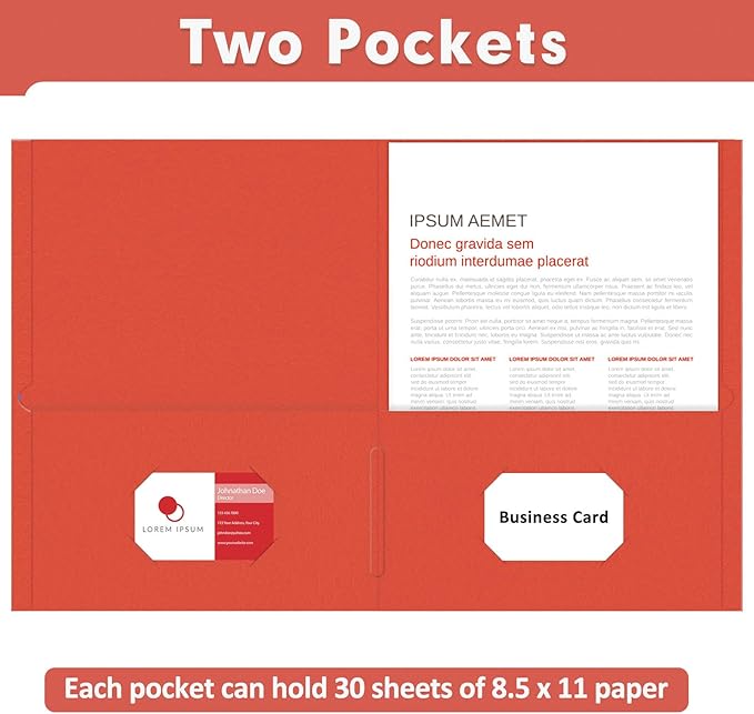 Two Pocket Folders, PANDRI 30 Pack 2 Pocket Folders, Letter Size Paper File Folder for School Office Home Business, Red