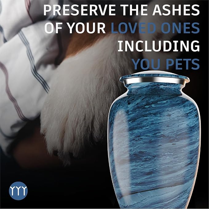 Handcrafted Urn for Ashes Adult Male and Female - Cremation Urns for Human Ashes Adult Man and Woman - Decorative Funeral Urns - Memorial Urn with Artistic Teal- Includes Velvet Bag - Large
